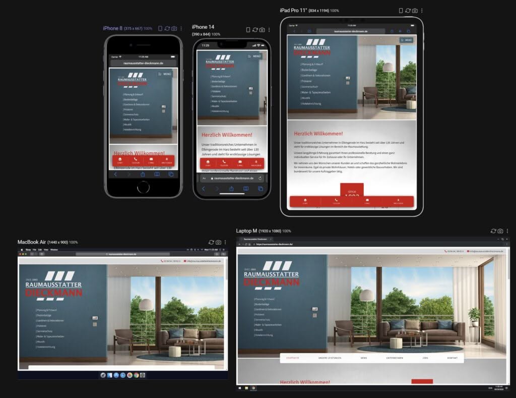 Website Raumausstatter Dieckmann auf Laptop und Smartphone